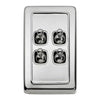 Tradco Switch Flat Plate Toggle 4 Gang White Chrome Plated