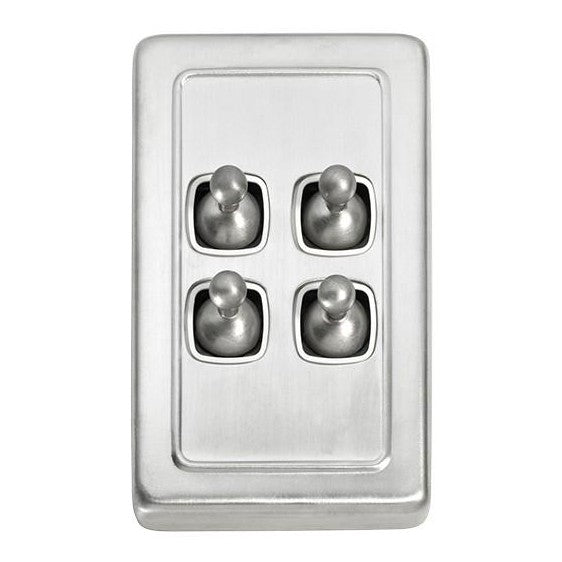 Tradco Switch Flat Plate Toggle 4 Gang White Satin Chrome