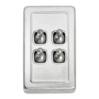 Tradco Switch Flat Plate Toggle 4 Gang White Satin Chrome