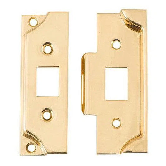 Tradco Tube Latch Split Cam Face Plate & Striker Kit Rebated Polished Brass